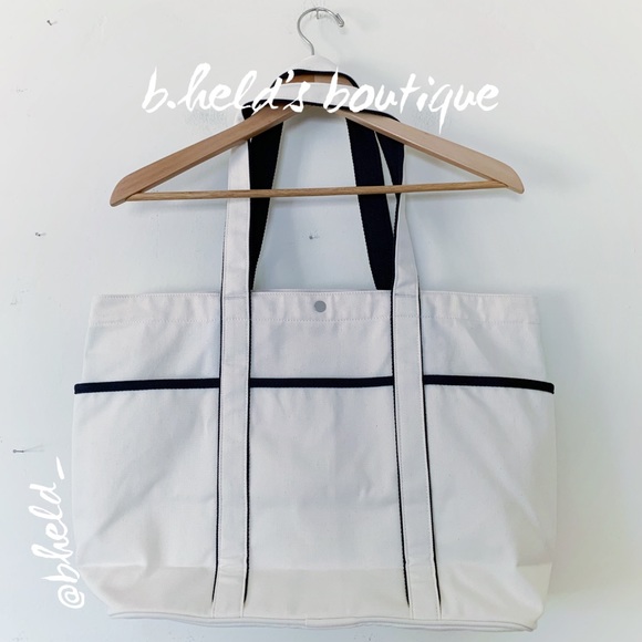 lululemon Daily Multi-Pocket Tote *Canvas Bag 20L in Natural/True Navy New NWT - Picture 13 of 14